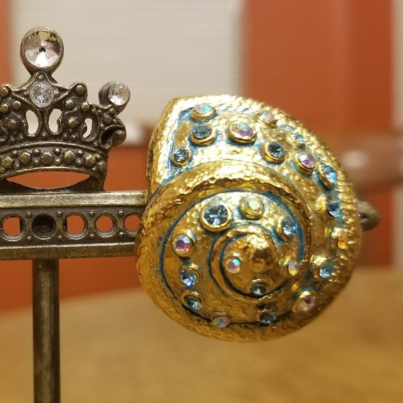 VINTAGE STATEMENT JOSE & MARIA BARRERA CRYSTAL SHELL BEACH CLUSTER GOLD EARRINGS - Picture 10 of 13